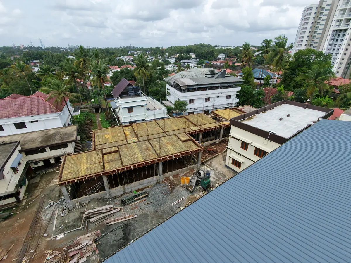 Commercial building under construction — slab and column work