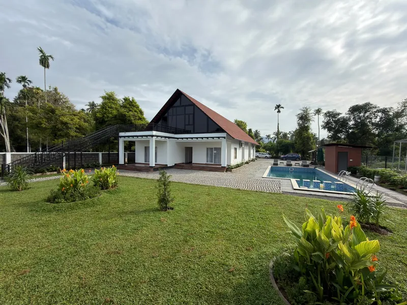 Wide view of villa and lawn